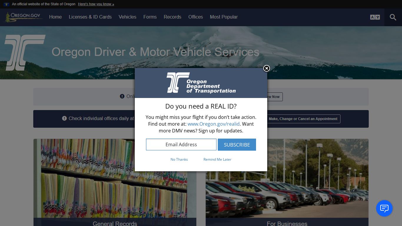 Oregon Department of Transportation : Records Home : Oregon Driver ...
